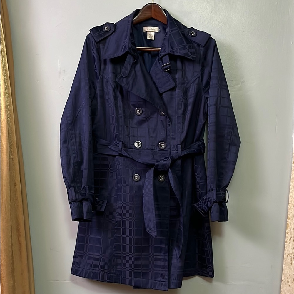 Dressbarn Blue Trench Coat with Wide Lapels